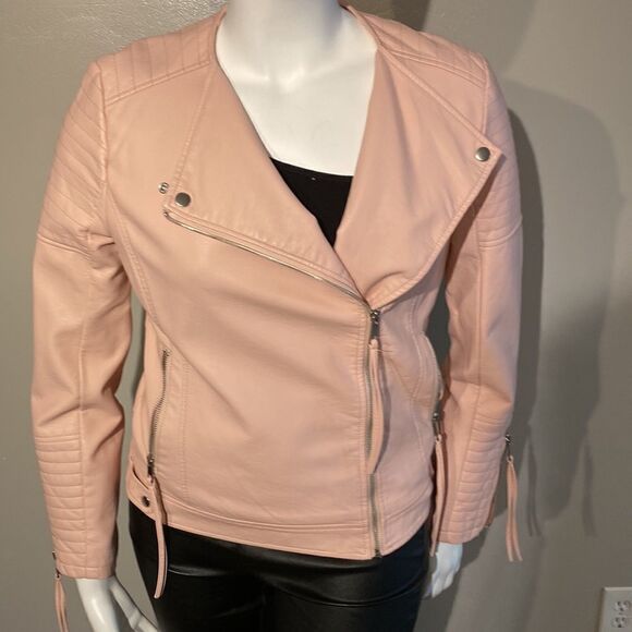 Womens Simply Styled Large Light Pink Blush Faux Leather Jacket - Size Large - Picture 2 of 13